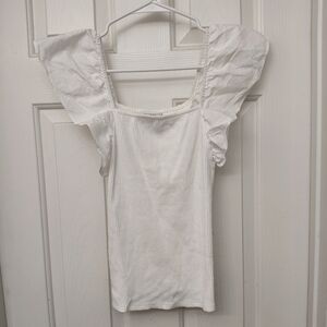 White Ruffled Sleeve Top